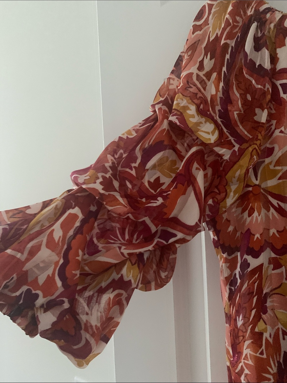 Rust Floral Off-Shoulder Ruffle Blouse - Picture 2 of 3
